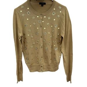 J. Crew Womens Embellished cardigan sweater sz Medium Tan